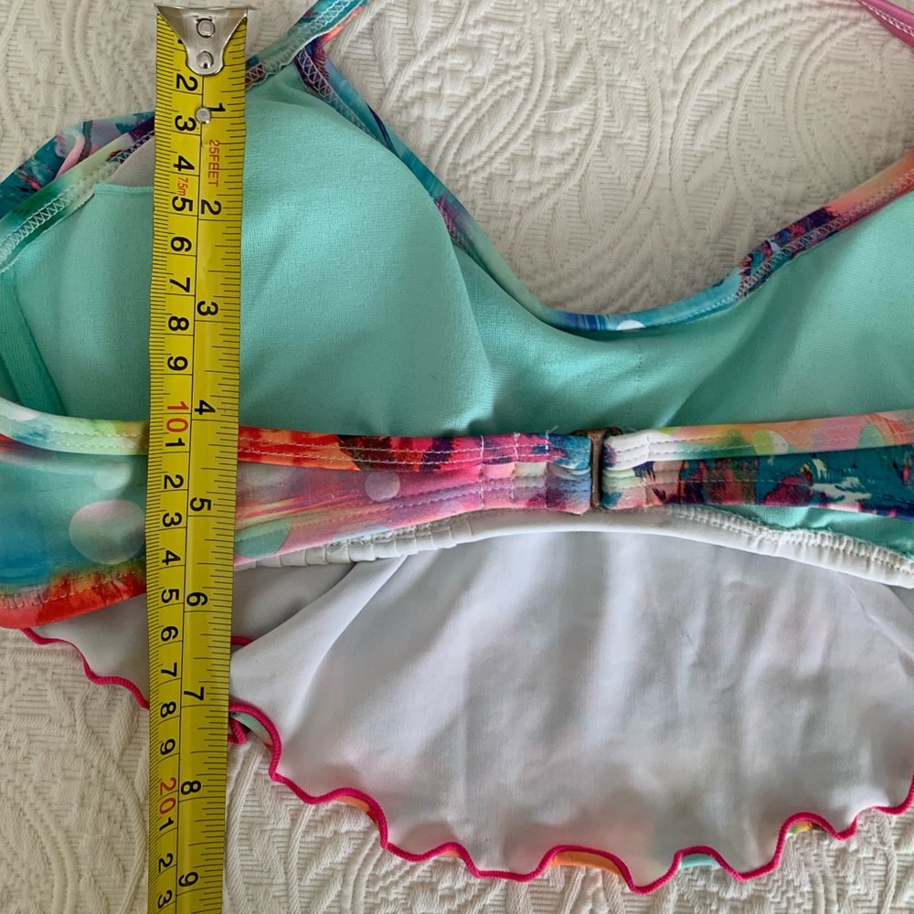 OP Halter Bikini Top Juniors Size M (7-9) Ruffled Removable Pads Tassel Tie - Picture 12 of 14